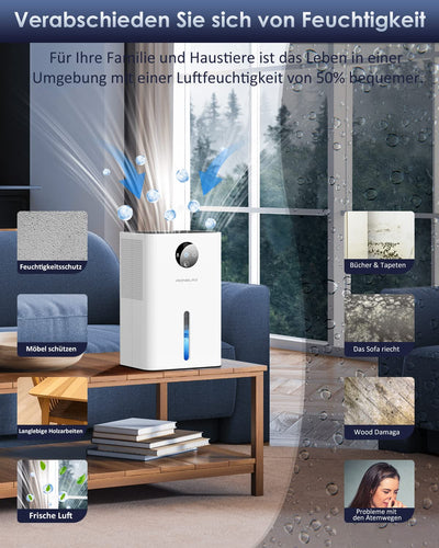 Luftentfeuchter Elektrisch 1800ML,Raumentfeuchter Extra leise, Tragbarer Dehumidifier mit Automatisches Abtauen &automatischer Abschaltun,7-Farbiges LED Licht.
