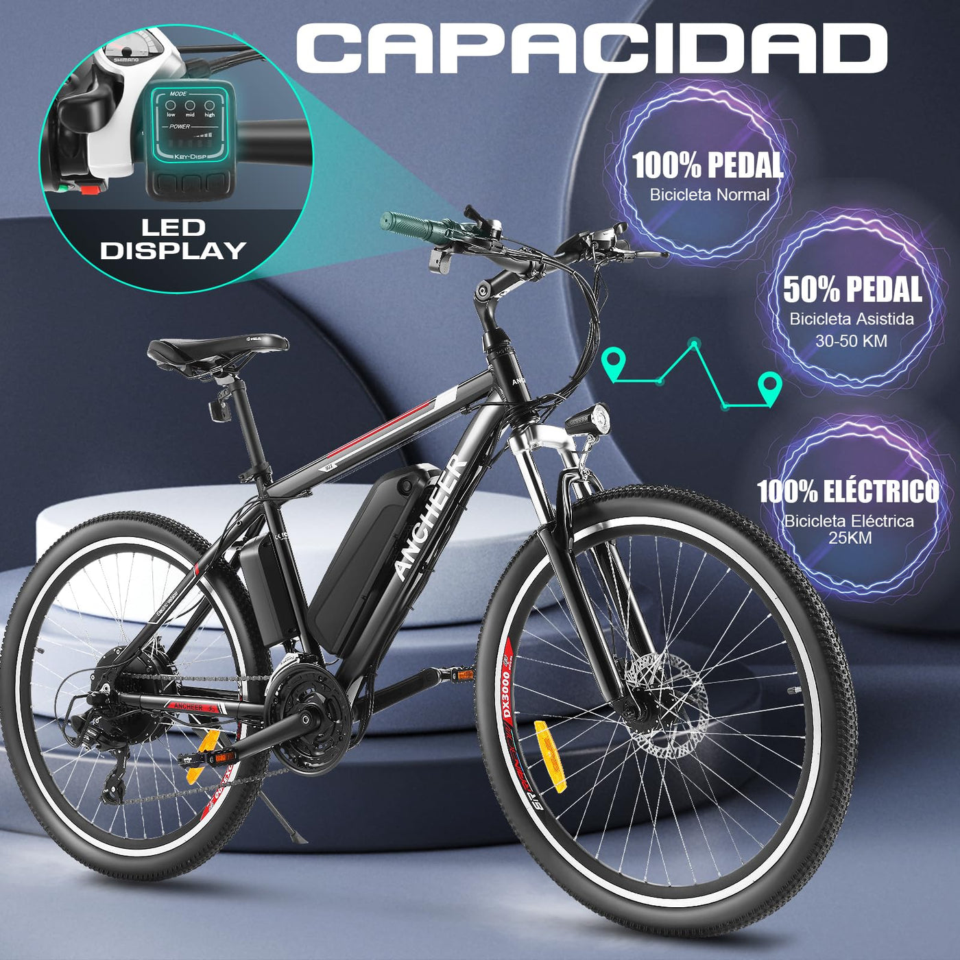 ANCHEER 26 Zoll E-Bike/Mountainbike Herren, Elektrofahrrad/Pedelec mit 36V 10.4Ah Akku | Bis 100KM Reichweite & 21 Gang und 250W Hinterradmotor für 25 km/h