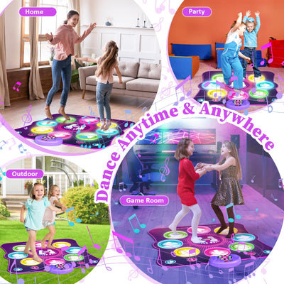 Tanzmatte Kinder Geschenke für Mädchen Alter 3 4 5 6 7 8 9 10 11 12+ Jahre, Musikmatte mit 8 Led-Leuchten, 6 Modi, Wiederaufladbare Batterie, Geburtstag Weihnachten Spielzeug