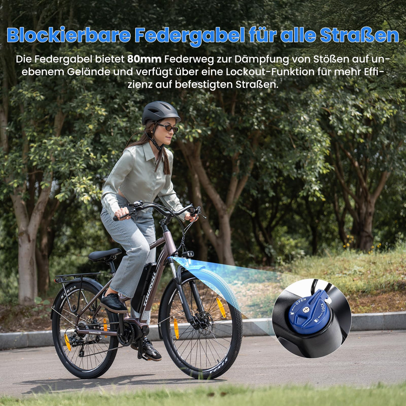 Touroll MA2 27.5'' E-Bike für Erwachsene, Cityräder Elektrofahrrad mit 250W 70N.M Mittelmotor Motor und 36V 468Wh Akku, Reichweite 100km, Hydraulische Scheibenbremse Ebikes für Herren Damen (Braun)