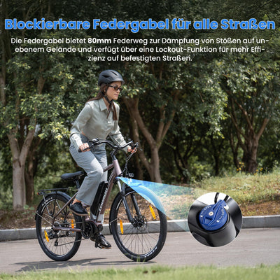 Touroll MA2 27.5'' E-Bike für Erwachsene, Cityräder Elektrofahrrad mit 250W 70N.M Mittelmotor Motor und 36V 468Wh Akku, Reichweite 100km, Hydraulische Scheibenbremse Ebikes für Herren Damen (Braun)