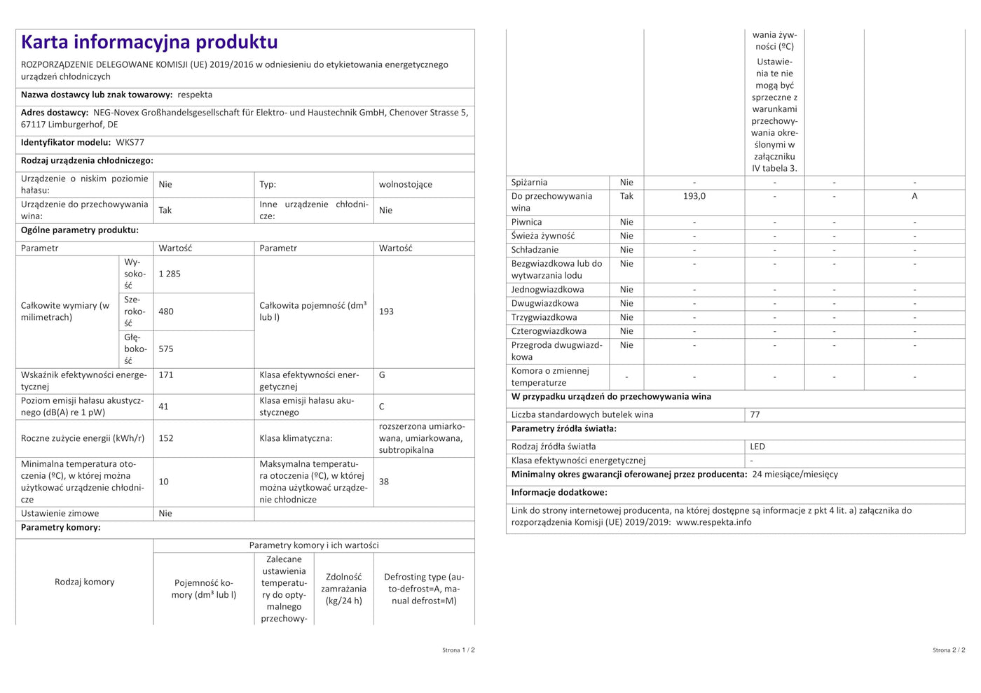 Respekta Weinkühlschrank freistehend für 77 Standardflaschen / 193 L Nutzinhalt/Regelbares Thermostat 5-22°C/Touch Control/LED Leuchte/Wechselbarer Türanschlag/Max. 43 dB/WKS 77
