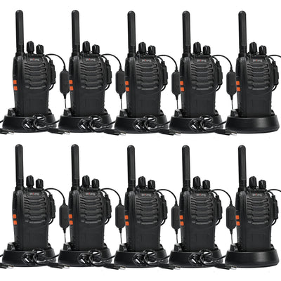 Walkie Talkie PMR446 lizenzfreies Zwei-Wege-Funkgerät, pofung PT88E 16 Kanäle Professionelle wiederaufladbare Walkie Talkies mit großer Reichweite mit USB-Ladestation und Hörmuscheln Schwarz 10 Stück