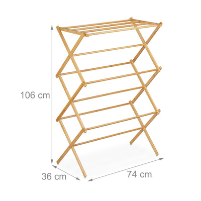Relaxdays Handtuchhalter, aus Bambus, Faltbarer Standtrockner, mit 11 Stangen auf 6 Etagen, HBT: 106 x74 x 36 cm, Natur
