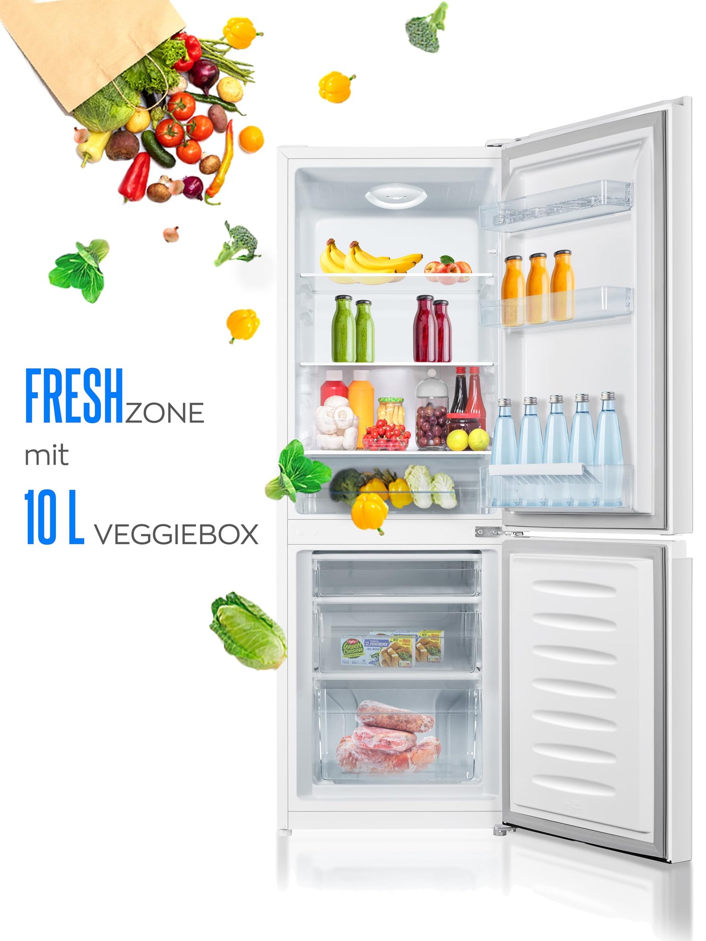 Heinrich´s Kühlgefrierkombination 175Liter, Kühlvolumen 122L, Gefrierfach 53L,LED Innenraumbeleuchtung, Kühlschrank Türanschlag wechselbar, leise 39dB,große Tiefkühlboxen, 7 Temperaturstufen,weiß