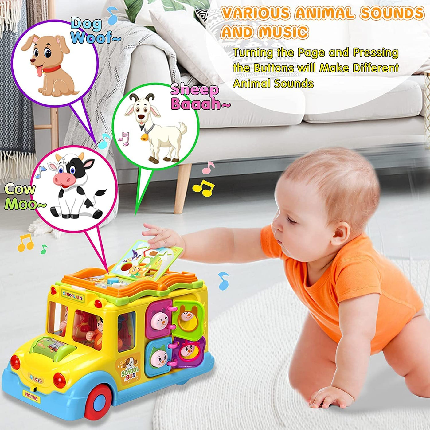 Baby Spielzeug ab 1 Jahr Pädagogisches Intellektuelles Bus Baby Spielzeug ab 12 18 Monate Tiergeräuschen/Musik/Bewegung Musikalischer Bus Kinderspielzeug ab 1 2 3 Jahre Mädchen Junge Geschenk