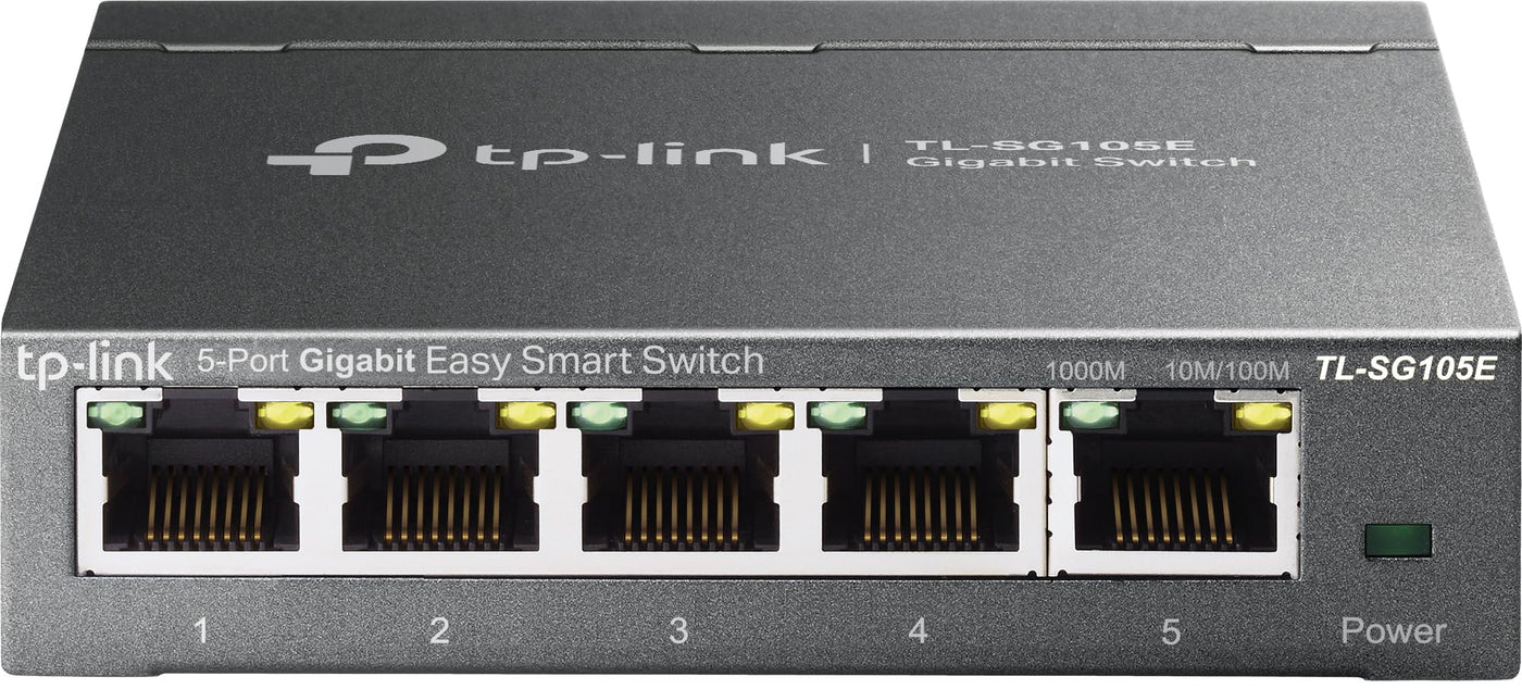 TP-Link TL-SG105E 5-Ports Gigabit Easy Smart Managed Netzwerk Switch(Plug-and-Play,Metallgehäuse, QoS, IGMP-Snooping,LAN Verteiler, zentrales Management, energieeffizient)schwarz metallic