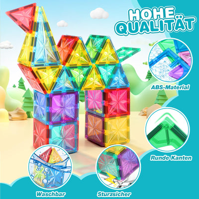 Lovchil Magnetische Bausteine 61 Teiles Magnetbausteine ab 3+ Jahre Magnet Spielzeug Vorschule Lernen Montessori Kinderspielzeug für 3 4 5 6 7 8 Jahre alte Jungen und Mädchen