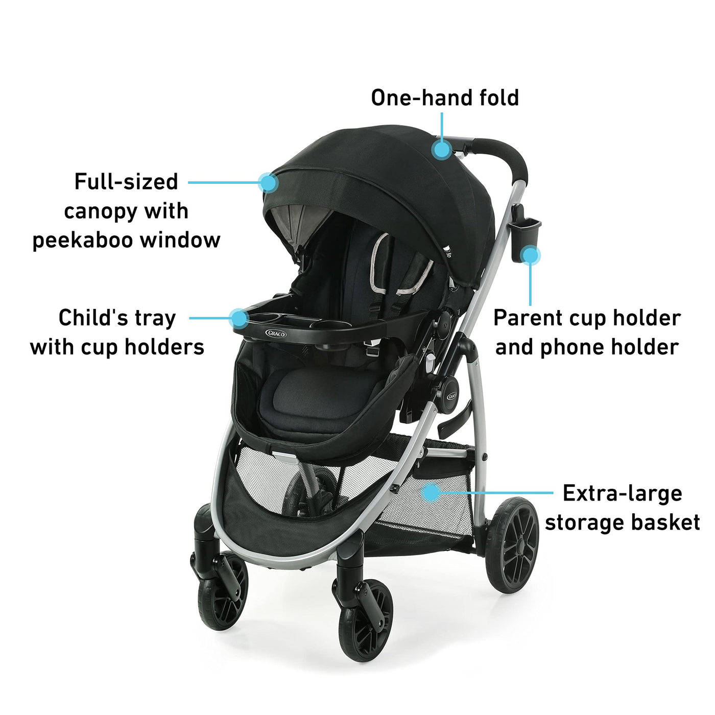 Graco Modes Pramette Kinderwagen, Baby-Kinderwagen mit True Pram Modus, wendbarer Sitz, Einhandfaltung, extra Stauraum, Kindertablett, Pierce