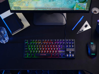 Trust Gaming Tastatur mit TKL-Design GXT 833 Thado - Beleuchtete Tastatur mit Deutsches QWERTZ Layout, Anti-Ghosting, Mehrfarbige LED-Beleuchtung, 12 Media-Tasten, USB Plug & Play, PC/Laptop
