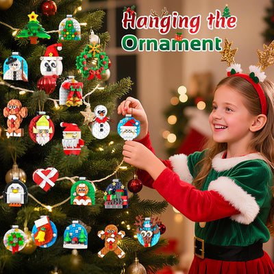 HiWEEGO 2025 Weihnachten Bauset, 2 in 1 Teile Hängende Magnetisch Weihnachtsbaum Ornamente Lebkuchenmännchen Kranz Weihnachtsmann Schneemann, Weihnachts Klemmbausteine für Erwachsene Kinder Jahren 6+