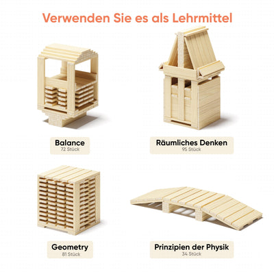 ROXPLE Holzbausteine Natur 200 Stück, Montessori Spielzeug für Kinder ab 3 Jahren, Klötzchen zum Basteln, ideales Konstruktionsspielzeug mit Bausteine Holz, Holzklötze im Baumwollbeutel