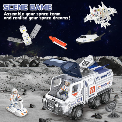 deAO Space Shuttle Rakete Spielzeug mit Licht & Sound, Rauchfunktionen, 5 In1 STEM Wissenschaft Lernspielzeug Projektionslampe Weltraumspielzeug, mit 4 Astronauten, Geschenk für 4 - 9 Junge Mädchen