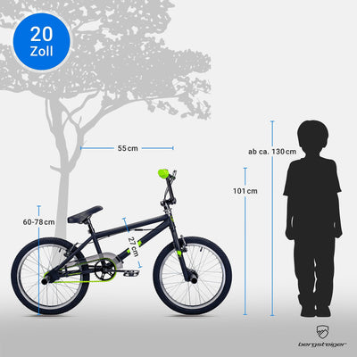 Bergsteiger Ohio 20 Zoll BMX, 360° Rotor-System, Freestyle, 4 Stahl Pegs, Kettenschutz, Freilauf