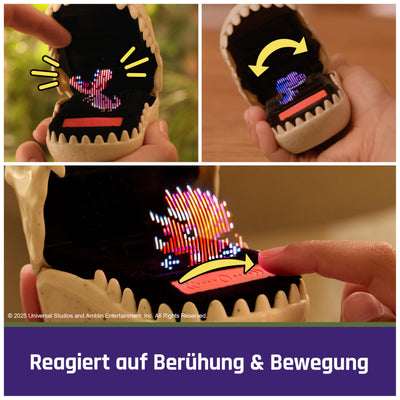 Bitzee Jurassic World - interaktives Spielzeug im Design eines T-Rex Schädels, mit 25 virtuellen Dinosauriern, die auf Bewegung reagieren und Battle Modus, Sammlerstück, für Kinder ab 5 Jahren