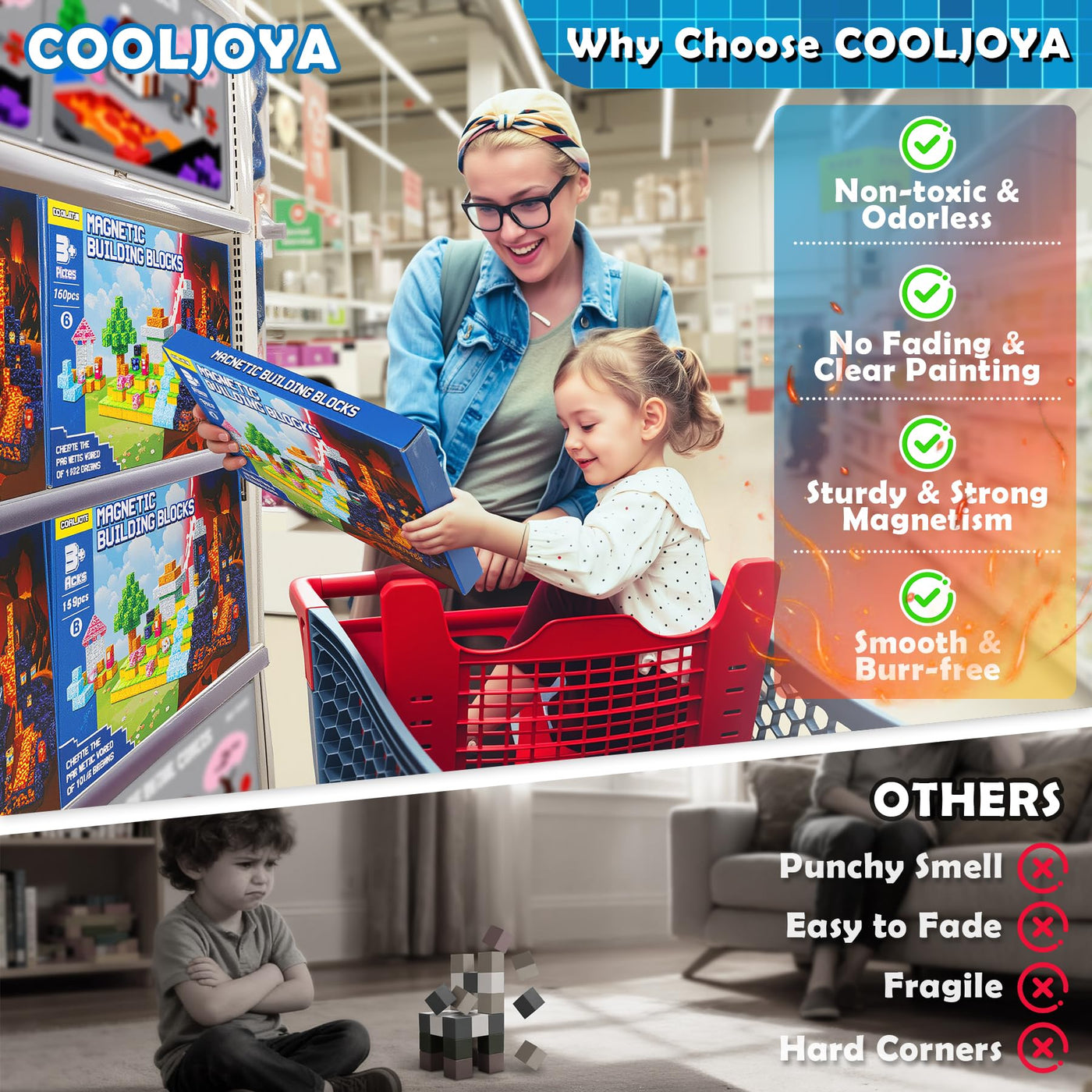 COOLJOYA Magnetische Bausteine,150 Teile Magnetbausteine Magnetspielzeug Magneten Kinder, Magnetische Bauwelt Spielzeug Magnetblöcke für Kinder ab 3 4 5 6 7 8 9 Jahre Verstaubare Halloween Christmas