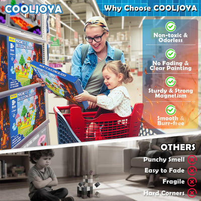 COOLJOYA Magnetische Bausteine,150 Teile Magnetbausteine Magnetspielzeug Magneten Kinder, Magnetische Bauwelt Spielzeug Magnetblöcke für Kinder ab 3 4 5 6 7 8 9 Jahre Verstaubare Halloween Christmas