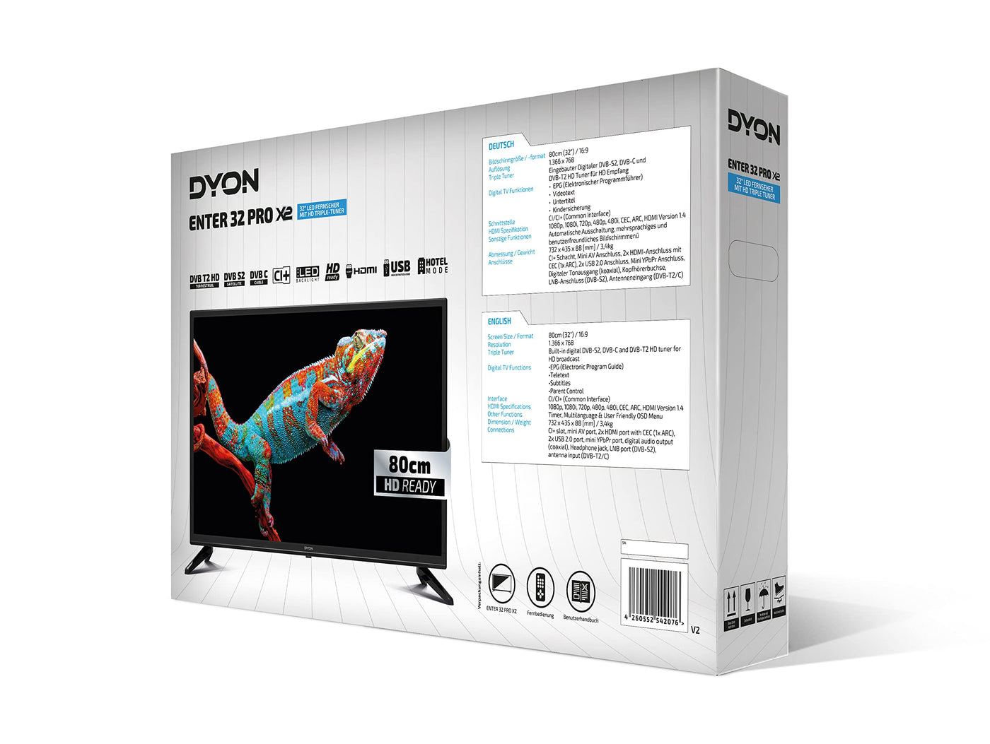DYON Enter 32 Pro X2 80 cm (32 Zoll) Fernseher (Triple Tuner (DVB-C/-S2/-T2), Hotelmodus, USB-Media Play.) [Modelljahr 2022], Schwarz…