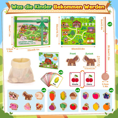Montessori Spielzeug ab 2 1 3 Jahre: Geschenk Mädchen 1-3 Jahre Junge Fädelspiel Bauernhof Motorikspielzeug für Kinderspielzeug ab 2-3 Jahr Mädchen Holzspielzeug Lernkarten für Kleinkinder ab 2 Jahren