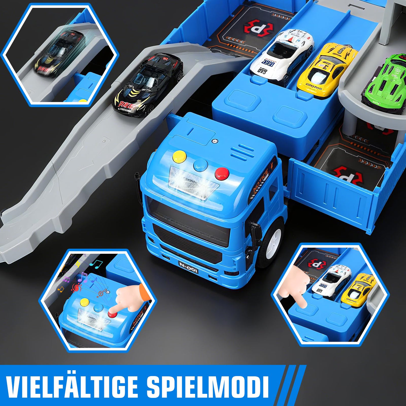 Charmofun LKW Kran mit Doppelter Auswurfschiene, Baustellenfahrzeuge Kinder Spielzeugset – Bagger, Bulldozer, Straßenwalze, Gabelstapler, Drehbarem Kran – Konstruktionsfahrzeuge Geschenk Ab 3 Jahren