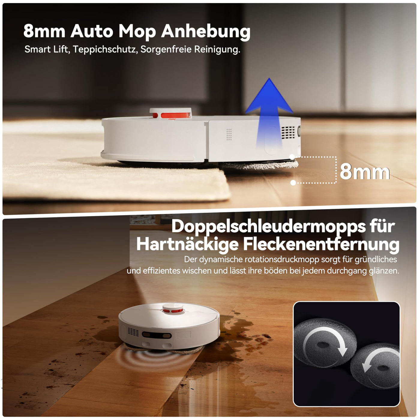 JONR P20 Pro Saugroboter mit Wischfunktion und Hubmop, 8000Pa All-in-One Reinigungsstation, Hindernisvermeidung, Adaptive Kantenreinigung, Heißlufttrocknung