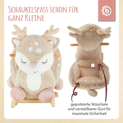 Bieco Plüsch Schaukeltier REH, 60 cm | Kinder Schaukelstuhl mit Sicherheitsgurt | Baby Schaukel | Schaukel Kleinkind | Schaukeltier Baby Schaukelwippe ab 9 Monate | Schaukelpferd Holz