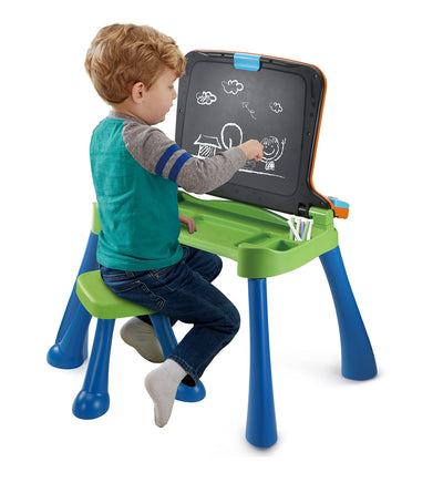 Vtech 5-in-1 Magischer Schreibtisch – Interaktiver Kinderschreibtisch inkl. Hocker – Mit Kreidetafel, Staffelei, Schreibfeld und Projektor – Für Kinder von 3-6 Jahren