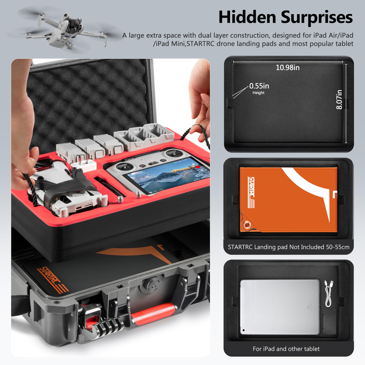 STARTRC Mini 4 pro Koffer, wasserdichte Druckbeständige Tasche für DJI Mini 4 Pro/Mini3/Mini3 Pro Zubehör (RC/RC2/N1/N2)