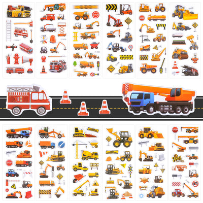 3D Aufkleber für Kinder & Kleinkinder, Auto Bagger Sticker 12 Blätter, Geschwollen Stickers für Jungen Mädchen Lehrer, Kindergeburtstag Gastgeschenke Party (17 * 7cm)