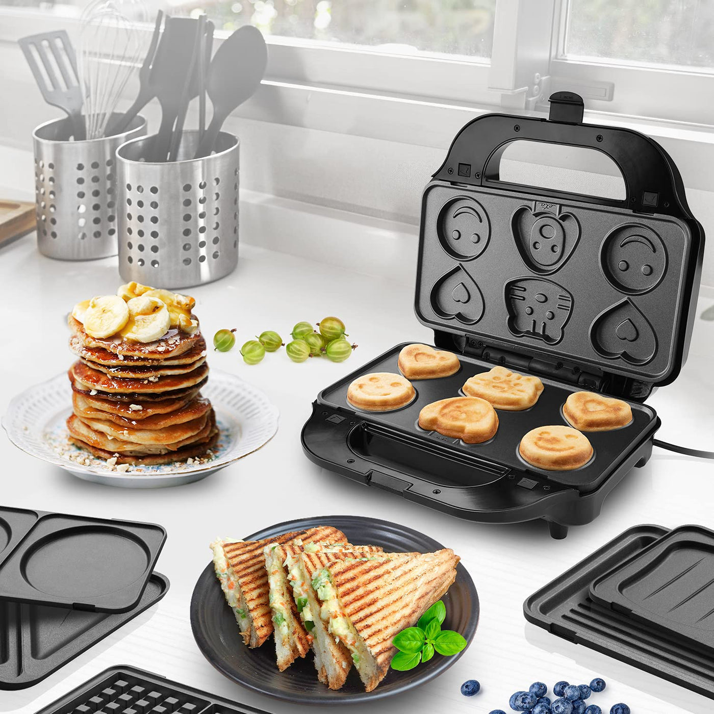 ETA Sandwichmaker 6 in 1 I Sorento Plus I Antihaftbeschichtung für leichte Reinigung ohne Anbrennen I 900 Watt I Waffeleisen, Grill und vieles mehr