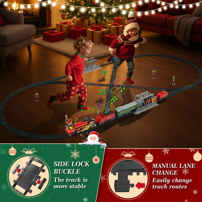 JONRRYIN Elektrische Zug Spielzeug, Eisenbahn Weihnachtsbaum Elektrisch, Weihnachtszug mit Schienen, Dampf, Licht & Sound, Dampfzug den Tannenbaum Geschenk für Kinder