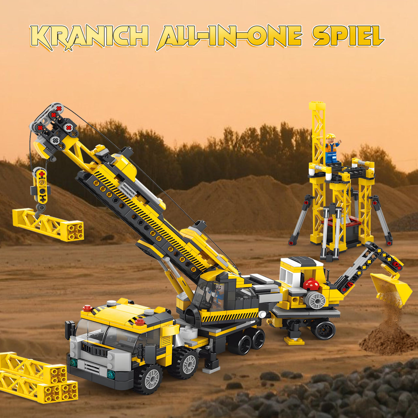 Charmofun Techink Kran Bauspielzeugsets, 854 Teile Klemmbausteine Technik ab 6-12 Jahre für Jungen, LKW-Kran&Turmkran, Variable 7 Technik Modellen, STEM Spielzeug Geschenke für Kinder