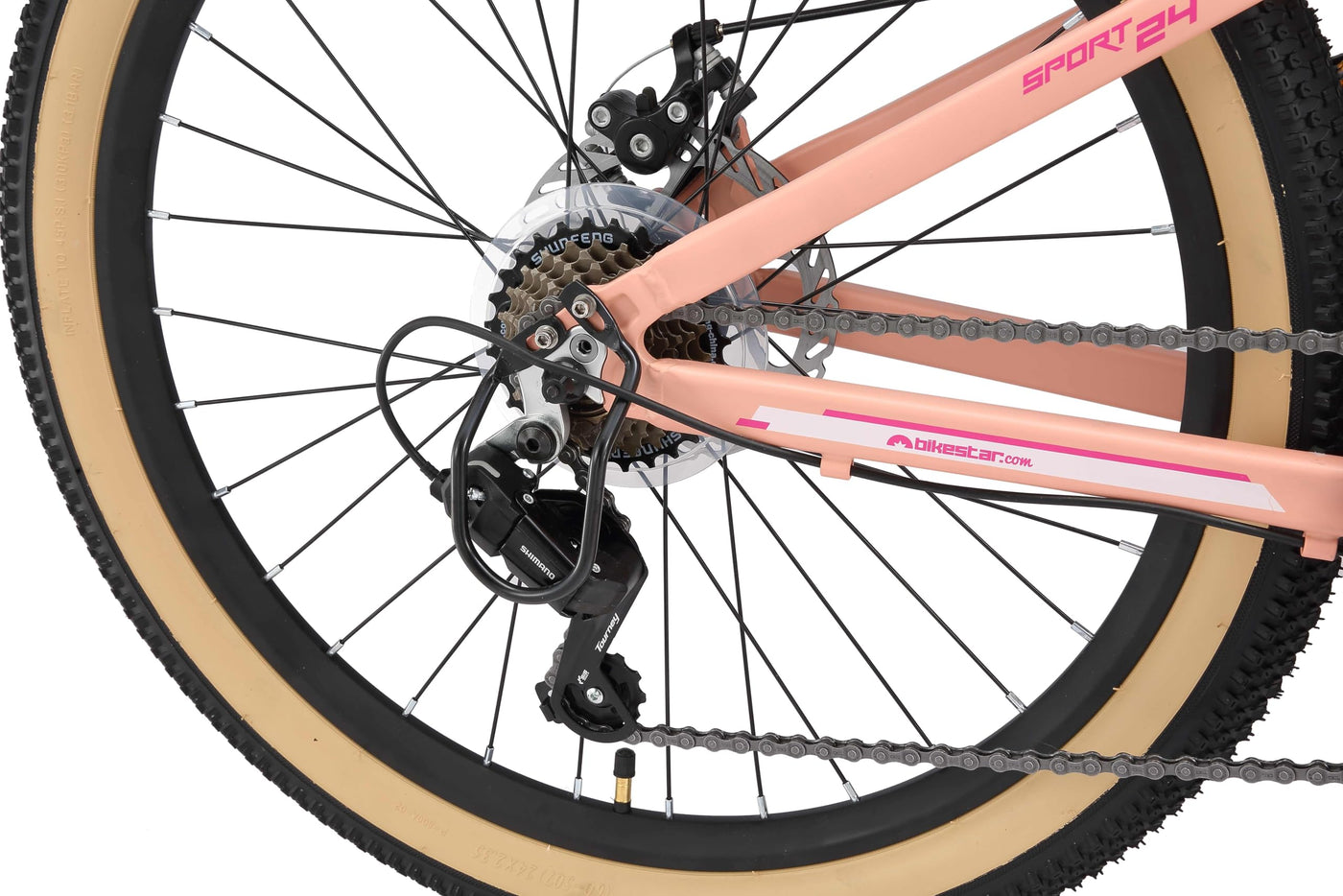 BIKESTAR Kinder Fahrrad Aluminium Mountainbike 21 Gang Shimano, Scheibenbremse ab 9 Jahre | 24 Zoll Kinderrad MTB | Berry