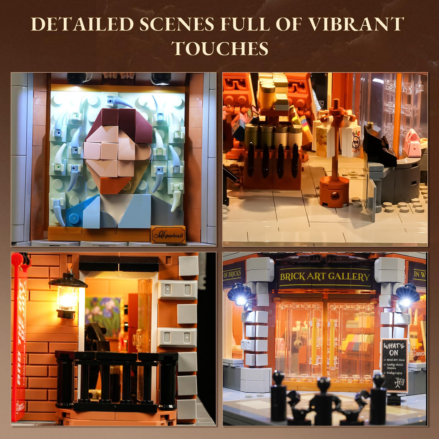 Lumibricks Brick-Kunst-Galerie Beleuchtung Klemmbausteine Haus, 3400Pcs, Modulgebäude am Straßeneck Mit Kunstklassikern&Abnehmbaren 3D-Malerei, Geschenke für Kunstliebhaber,Alter 16+, L9085