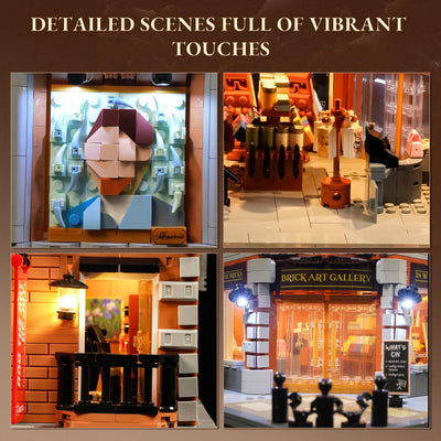 Lumibricks Brick-Kunst-Galerie Beleuchtung Klemmbausteine Haus, 3400Pcs, Modulgebäude am Straßeneck Mit Kunstklassikern&Abnehmbaren 3D-Malerei, Geschenke für Kunstliebhaber,Alter 16+, L9085