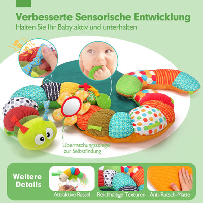 hahaland Baby Spielzeug 3 6 9 12 Monate,3 in 1 Abnehmbar Raupe für Baby Bauchlage Helfen Sitzen Stützen,Tummy Time Toys Spielkissen mit Rassel, Beißring, Spiegel für Babyspielzeug ab 0-6-12 Monate
