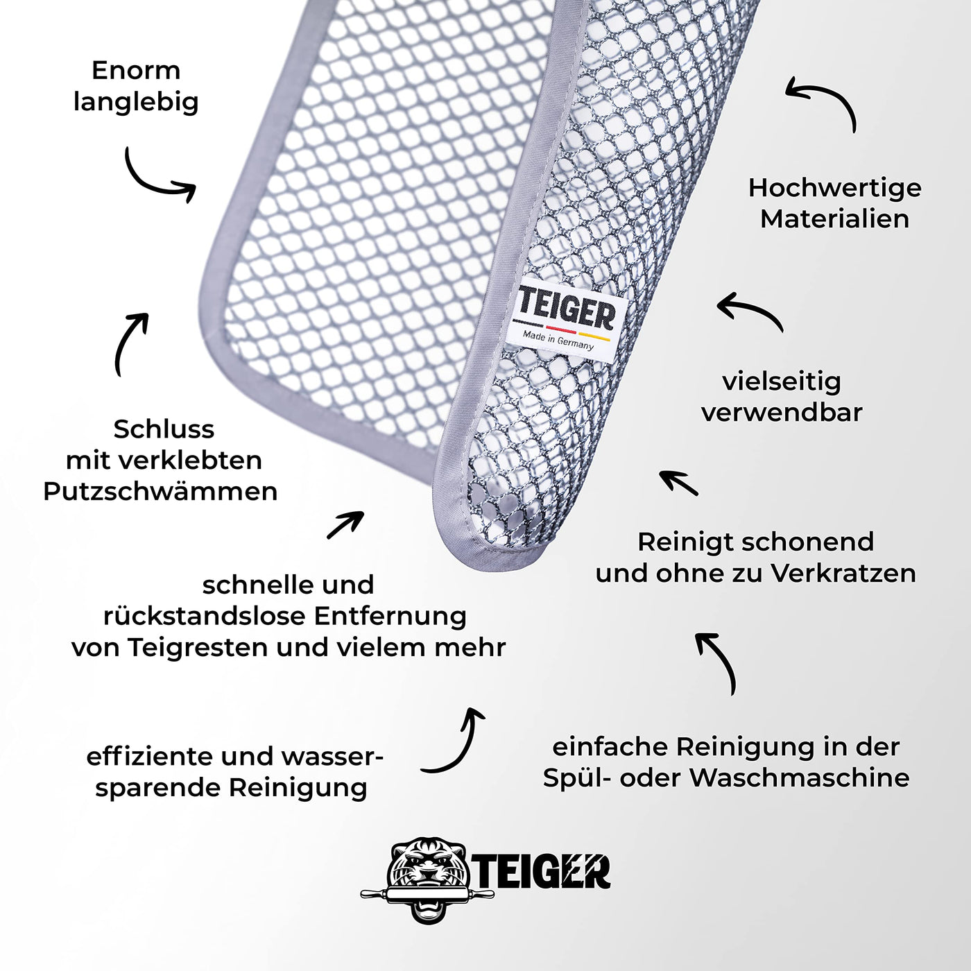 Teiger 2 x Teigreinigungstuch Teigreiniger Teigentferner Netztuch für hartnäckige Verschmutzungen Teigtuch Mesh Spültuch Reinigungstuch Spüllappen Doppelpack