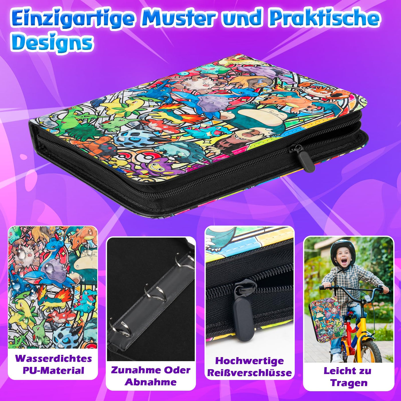 Sammelalbum für Pokemon Karten,900 Taschen Sammelkarten Album 50 Seiten Sammelmappe Karten Heft, Hochwertiges Tragbar Wasserdicht PU Sammelkartenalben Es ist das Geschenk für Kinder,50 Pcs Seite