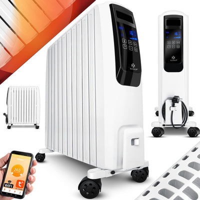 KESSER® 2500W Ölradiator mit WiFi App & Fernbedienung digitalem Display- elektrischer energiesparender Heizkörper mit 10 Rippen, Timer Zeitschaltuhr, 4 Heizstufen, Thermostat, Weiß