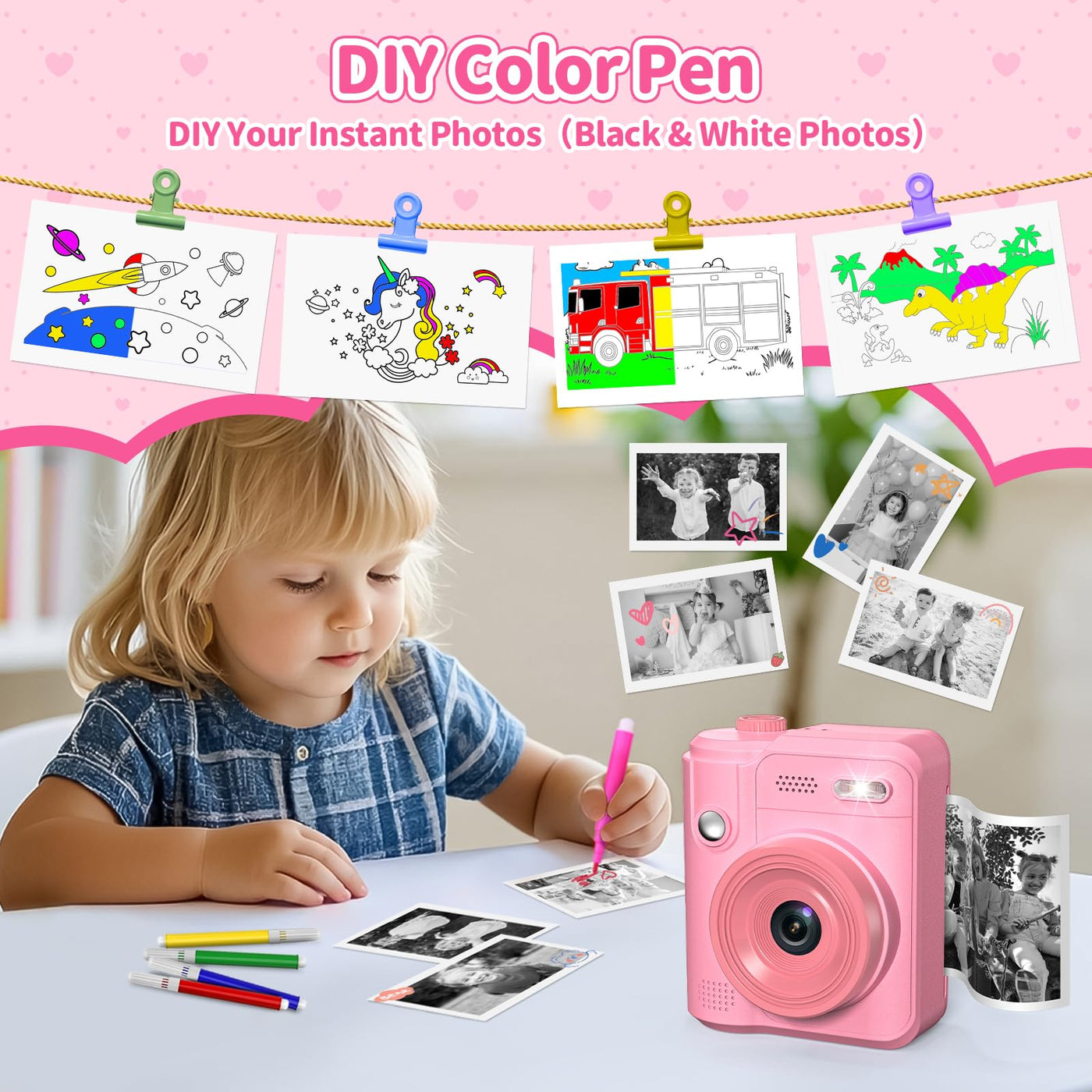 Gofunly Sofortbildkamera Kinder, 1080P HD Kinderkamera Sofortbildkamera mit 32GB Karte & DruckerPapier, Kamera Kinder Sofortdruck Kinderspielzeug Geschenke für Jungen und Mädchen 3-12 Jahre