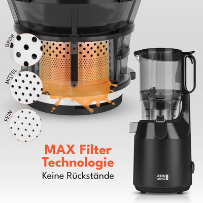 LEBENLANG Entsafter Slow Juicer - Inkl. Rezeptbuch & Große 130mm Öffnung I Perfekt für Obst ganze Früchte und Gemüse 100% BPA-Frei I Best Juicer Machine Saftpresse elektrisch Masticating Green Press