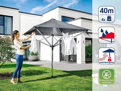 Leifheit Wäschespinne LinoProtect 400 mit wasserdichtem Dach, Wäscheschirm verlängert die Outdoor-Trockensaison, Wäscheständer aus Aluminium inkl. Bodenhülse