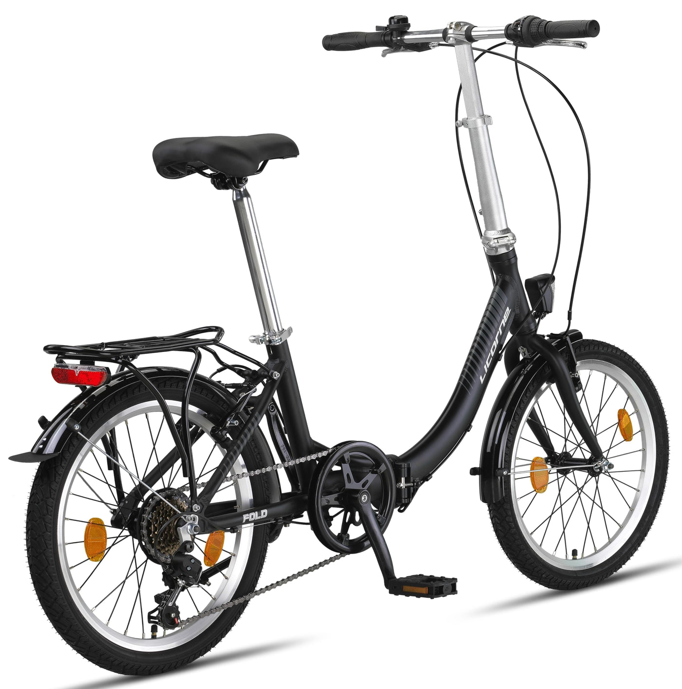 Licorne Bike Fold Premium Klapprad Aluminium 6 Gang Shimano Kettenschaltung Quick-Fold-System Klappfahrrad (V-Bremse, Schwarz/Anthrazit)