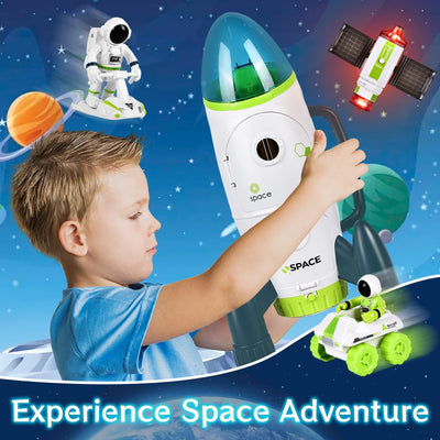 Aragallant Space Rakete Spielzeug für Kinder, Space Shuttle mit Licht-und Soundeffekten, Weltraum Spielzeug-Set mit Astronauten, Space Rover und Satelliten, Geschenk für Jungen Mädchen ab 3 Jahren