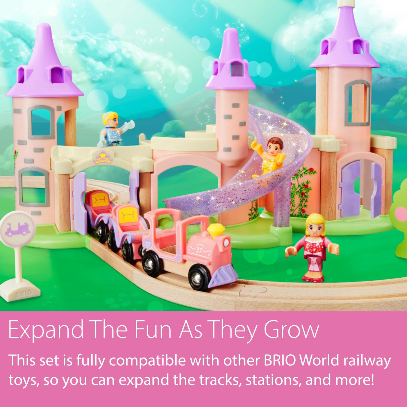 BRIO Disney Princess 33312 Traumschloss Eisenbahn-Set - Märchenhafte Ergänzung Holzeisenbahn - Empfohlen ab 3 Jahren