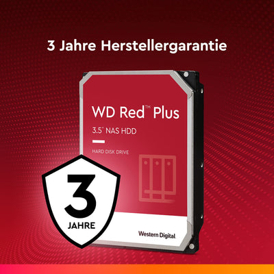 WD Red Plus interne Festplatte NAS 4 TB (3,5'', Workload-Rate 180 TB/Jahr, 5.400 U/min, 256 MB Cache, NASware-Firmware für Kompatibilität, 8 Bays) Rot
