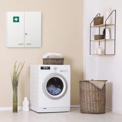 Relaxdays Medizinschrank, abschließbar, 11 Fächer, Stahl, HBT: 53 x 53 x 21,5 cm, Doppeltür, Medikamentenschrank, weiß