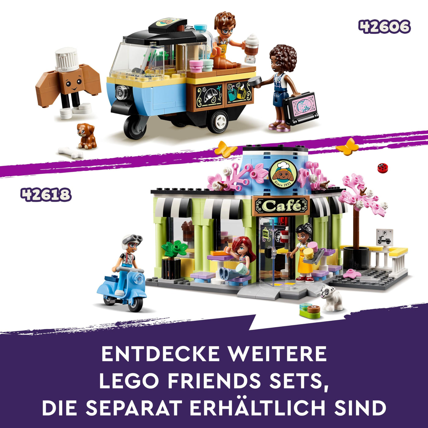 LEGO Friends Heartlake City Café, Kinderspielzeug, Spielzeug-Bäckerei, Geschenkidee für Mädchen und Jungen ab 6 Jahren, Set mit 3 Spielfiguren und Hundefigur 42618