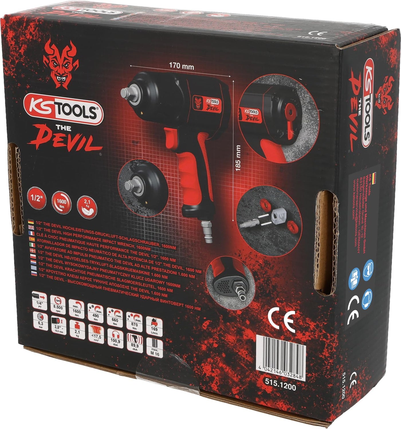 KS Tools THE DEVIL Schlagschrauber Druckluft 515.1200 I Druckluft Schlagschrauber mit praktischem Umschalthebel L/R I Hochleistungs-Doppel-Hammer-Schlagwerk