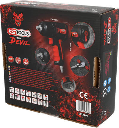KS Tools THE DEVIL Schlagschrauber Druckluft 515.1200 I Druckluft Schlagschrauber mit praktischem Umschalthebel L/R I Hochleistungs-Doppel-Hammer-Schlagwerk
